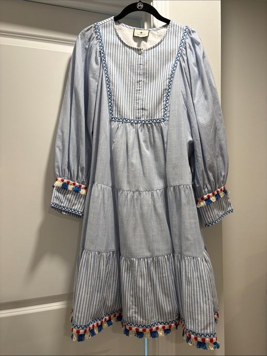 Tuckernuck Dresses & Skirts - Tuckernuck Chambray Stripe Fringe Jen Dress